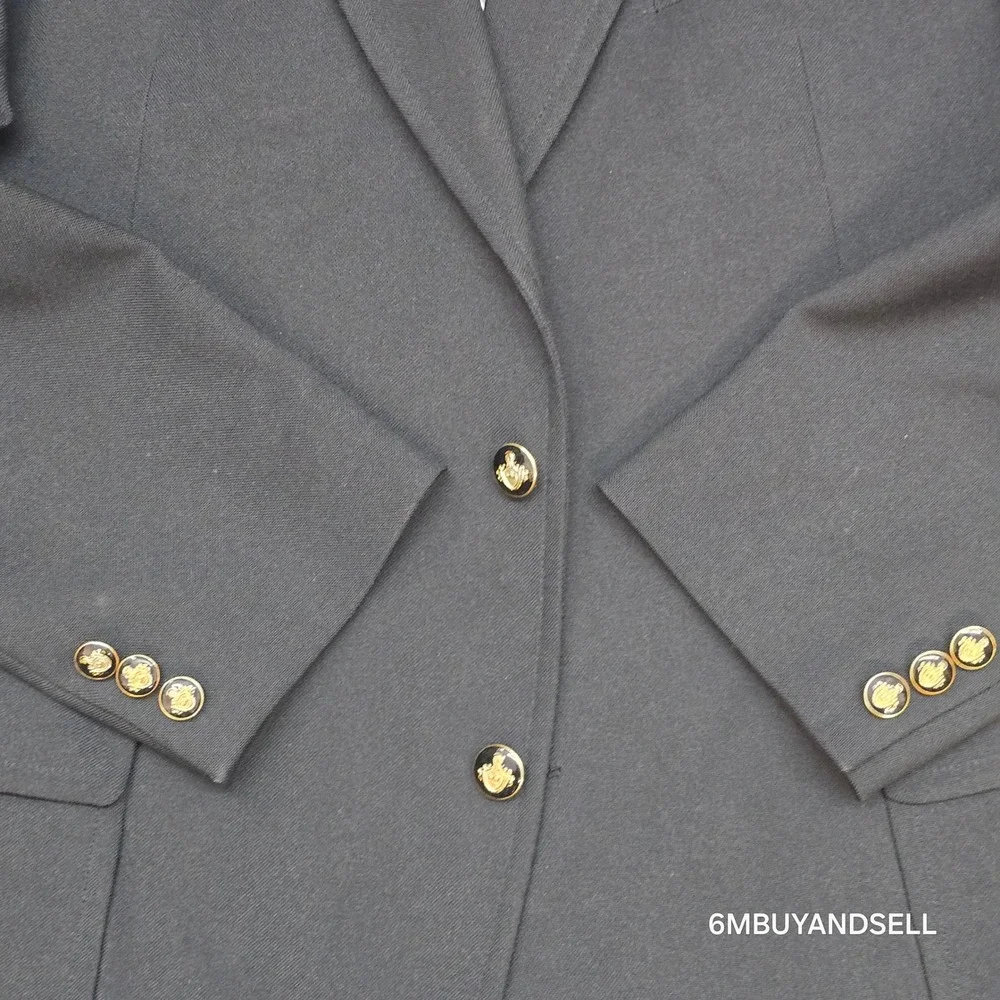 Vintage The Knack Wool Blazer Mens Black Gold Crest Buttons Union Made USA 42R